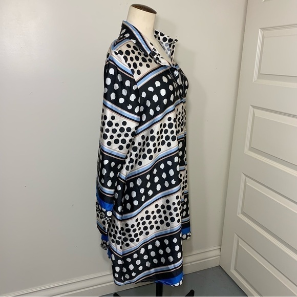 UCHUU italian lagen look neutral flowy dots button down satiny tunic blouse M/L - Picture 9 of 12